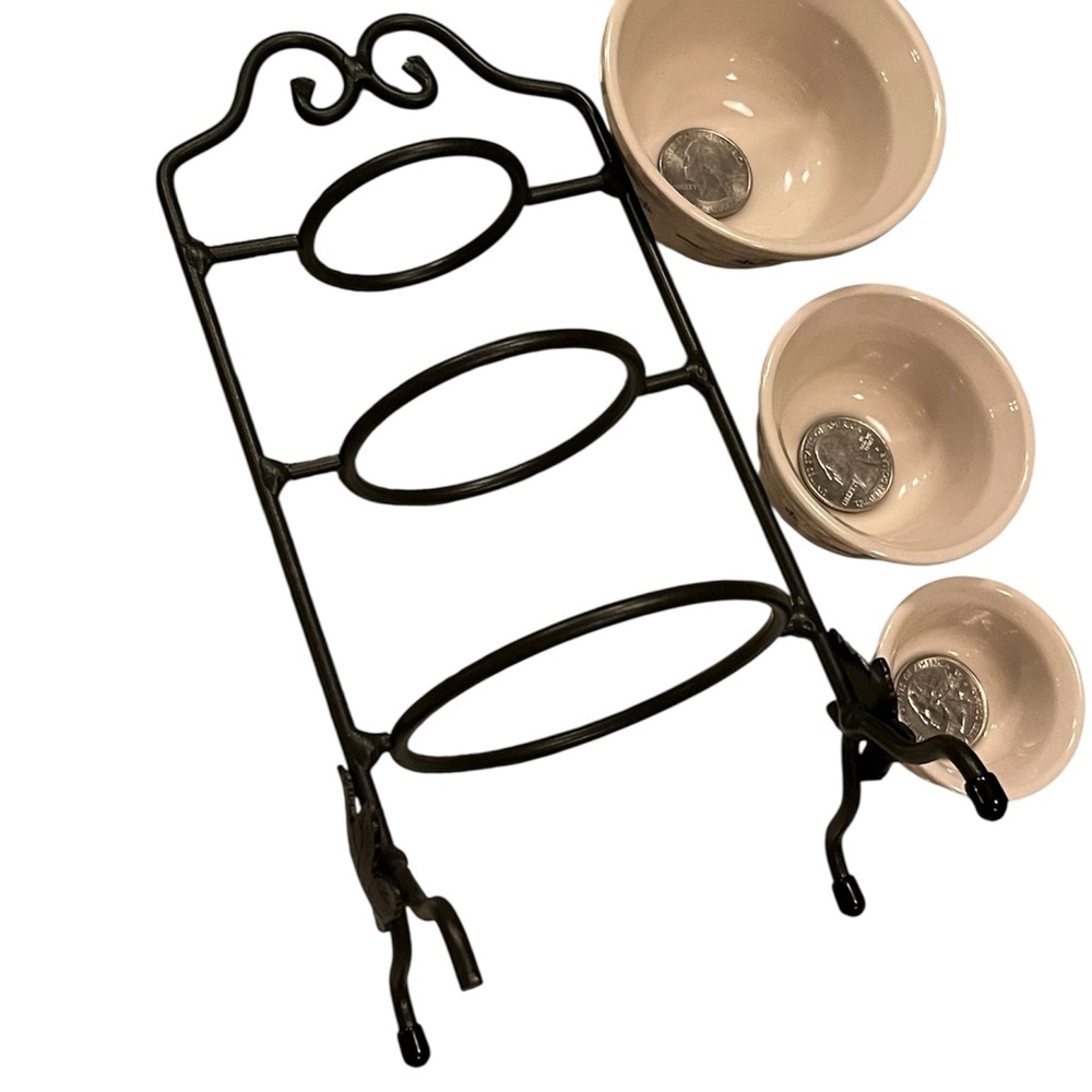 Longaberger Collectors Edition Miniature Pottery Bowl Set w/ Wrought Iron Stand. - Picture 3 of 9